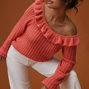NWT: Anthropologie Ruffled Boat Neck Sweater